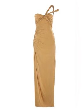 Tom Ford One-Shoulder Ruched Maxi Dress in Gold